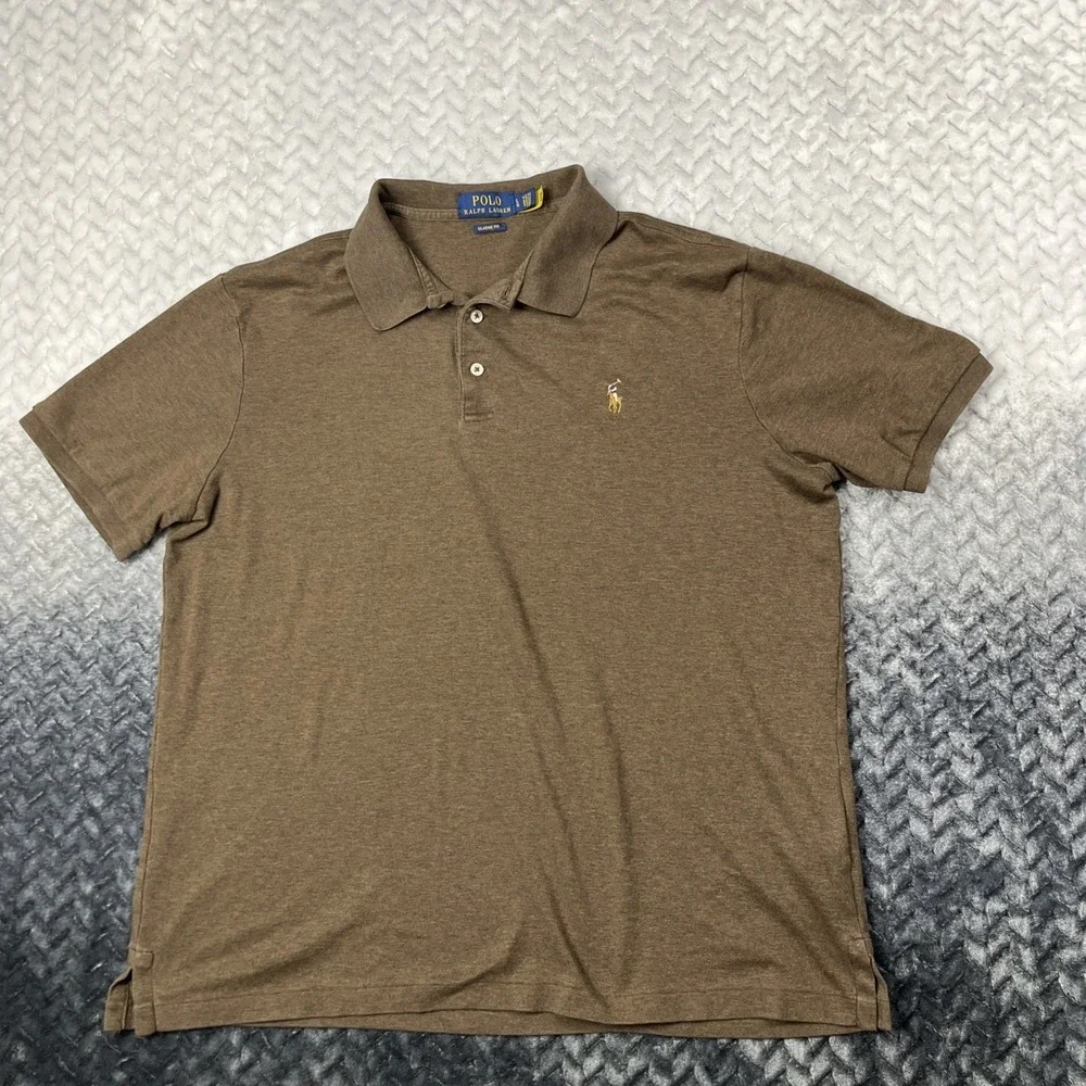 Polo Ralph Lauren Polo Shirt Mens Large Heather Brown Classic Fit Flesh Pony